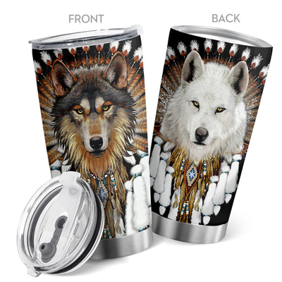 20oz Native American Wolf Insulated Travel Coffee Mug - Perfect Gift for Wolf Lovers