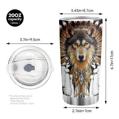 20oz Native American Wolf Insulated Travel Coffee Mug - Perfect Gift for Wolf Lovers