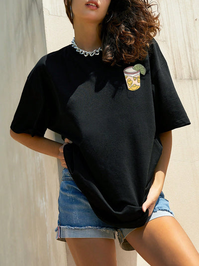 Bold and Chic: Statement-Making Letter Graphic Drop Shoulder Tee