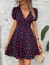 Bloom in Style: Floral Print Plunging Neck Puff Sleeve Dress