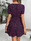 Bloom in Style: Floral Print Plunging Neck Puff Sleeve Dress