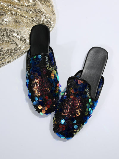 Sparkle and Shine: Black Glitter Mules for Women