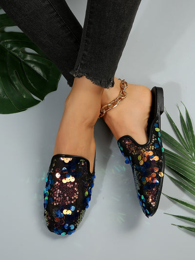 Sparkle and Shine: Black Glitter Mules for Women