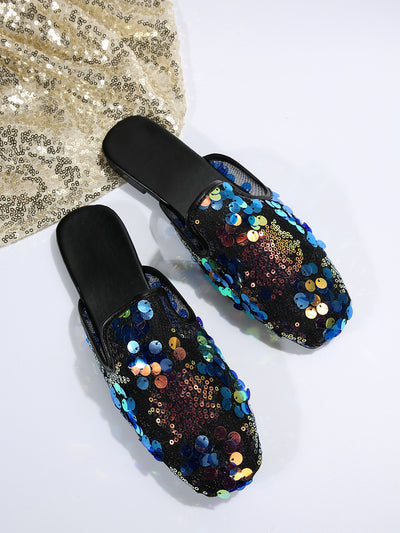 Sparkle and Shine: Black Glitter Mules for Women