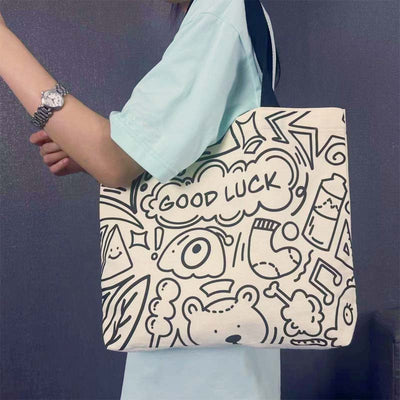 Colorful Urban Vibes: Cartoon Graffiti Print Tote Bag for Stylish and Sustainable Shopping