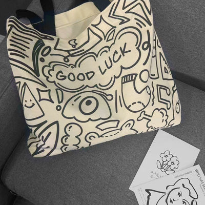 Colorful Urban Vibes: Cartoon Graffiti Print Tote Bag for Stylish and Sustainable Shopping