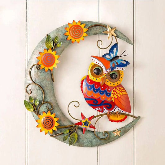 This decorative Enchanting Moon Owl Metal Art Wall Decoration is perfect for festivals, parties, and celebrations! The intricate metal art is handcrafted to bring a colorful and unique touch to any wall. Add a special touch to your home and share your joy with family and friends!