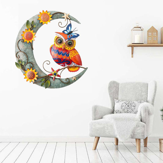 Enchanting Moon Owl Metal Art Wall Decoration: Handcrafted, Colorful Art for Festivals, Parties, and Celebrations