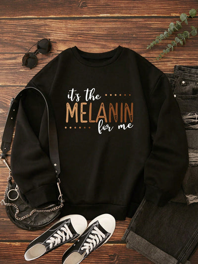 Warmth and Style Combined: Plus Letter Pattern Thermal Lined Sweatshirt