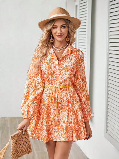 Boho Chic Vibes Random Printed Long Sleeve Dress