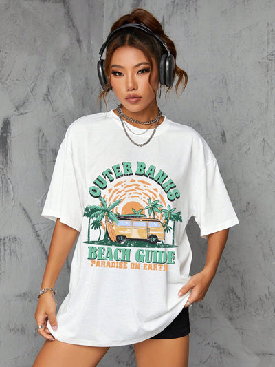 Rev Up Your Style with the Car Slogan Graphic Drop Shoulder Tee!