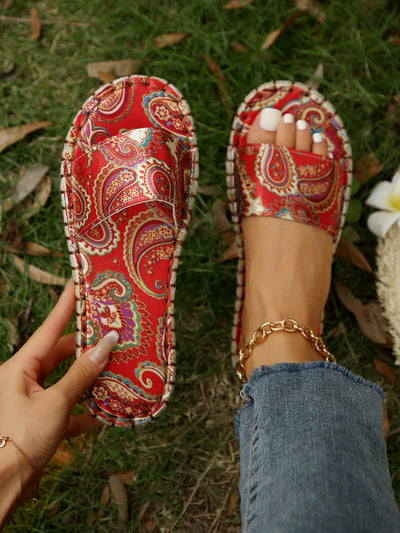 Paisley Paradise: Women's Vacation Summer Slide Sandals