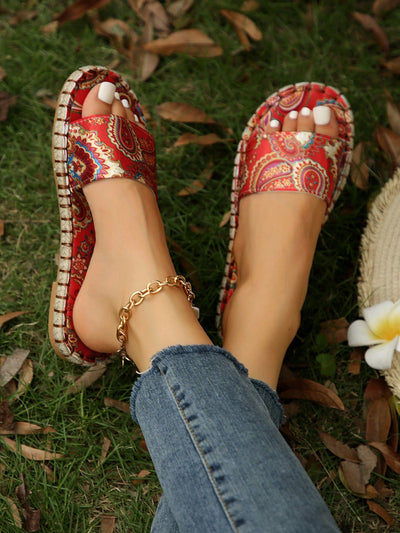 Paisley Paradise: Women's Vacation Summer Slide Sandals