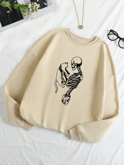 Stay Warm and Spooky with our Skeleton Print Thermal Lined Sweatshirt