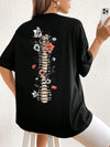 Edgy and Stylish: Floral Skeleton Print Drop Shoulder Tee