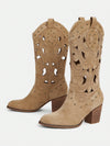 Studded Western Style: Faux Suede Chunky Heeled Boots