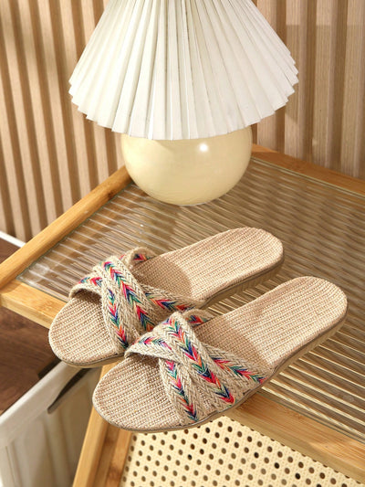 Indulge in the perfect combination of comfort and style with our Woven Detail Patchwork Linen Home Slippers. Crafted with a unique patchwork design and woven details, these slippers will elevate your at-home footwear game. The soft linen material provides ultimate comfort, making these slippers a must-have for any home. Experience luxury at its best.