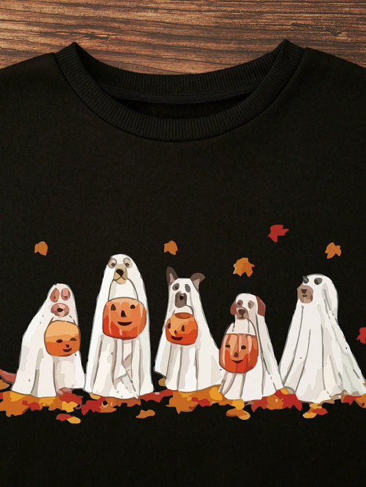 Enjoy warmth and comfort in style with our Plus Halloween Print Thermal-Lined Sweatshirt. Featuring soft and durable fabric that is sure to keep you warm, this Halloween-print sweatshirt is a great way to get into the spooky season.