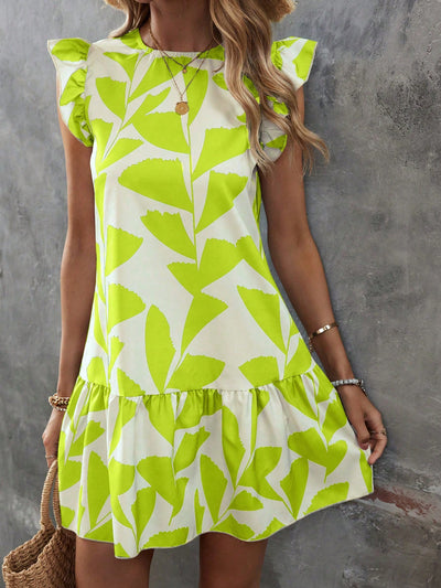 Boho Chic Dream: Allover Print Ruffle Trim Smock Dress