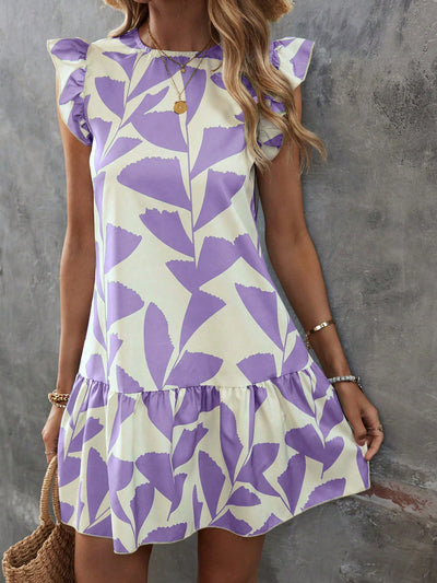 Boho Chic Dream: Allover Print Ruffle Trim Smock Dress