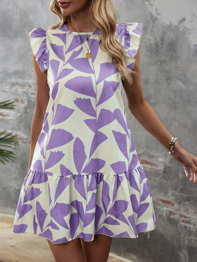 Boho Chic Dream: Allover Print Ruffle Trim Smock Dress