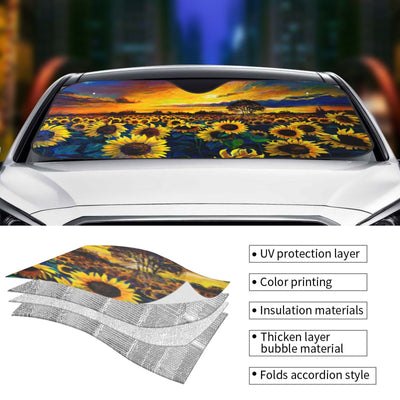 Upgrade to the Ultimate Sunflower Car Sun Shade: Keep Your Vehicle Cool with this Hardened-Glass Watercolor Sunshade!