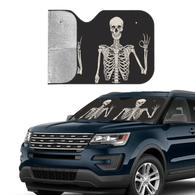 Upgrade Your Ride with the Funny Skull Car Windshield Sun Shade - Keep Your Vehicle Cool, Stylishly!