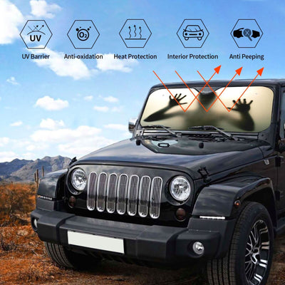 Creepy Ghost Hand Car Sunshade - Keep Your Vehicle Cool and Spookily Protected from UV Rays