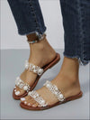 Clear Strap Flat Sandals with Imitation Pearl Decor for Elegant Ladies