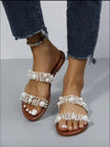 Clear Strap Flat Sandals with Imitation Pearl Decor for Elegant Ladies