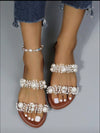 Clear Strap Flat Sandals with Imitation Pearl Decor for Elegant Ladies