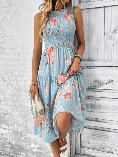 Summer Breeze: Small Floral Print Sleeveless Dress