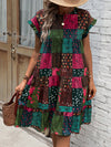 Boho Chic Patchwork Print Batwing Sleeve Dress