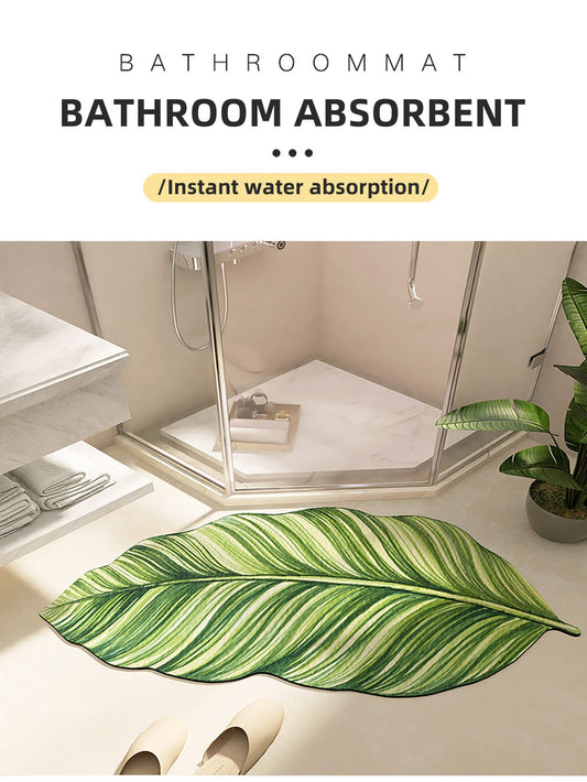 Leaf-Shaped Super Water Absorbent Bathroom Mat with Anti-Slip Rubber Bottom
