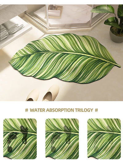Leaf-Shaped Super Water Absorbent Bathroom Mat with Anti-Slip Rubber Bottom