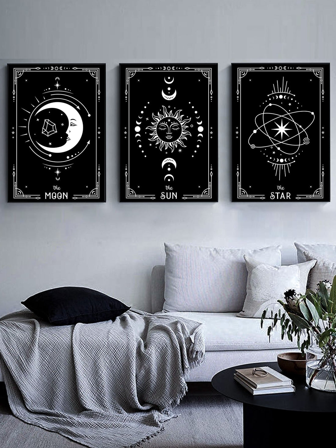 Enhance your space with the Heavenly Harmony: 3-Piece Sun and Moon Pattern Art Collection. Featuring a serene sun and moon design, these three art pieces add a touch of celestial beauty to any room. Made with high-quality materials, they are durable and long-lasting. Perfect for any art lover or spiritual individual.