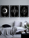 Enhance your space with the Heavenly Harmony: 3-Piece Sun and Moon Pattern Art Collection. Featuring a serene sun and moon design, these three art pieces add a touch of celestial beauty to any room. Made with high-quality materials, they are durable and long-lasting. Perfect for any art lover or spiritual individual.