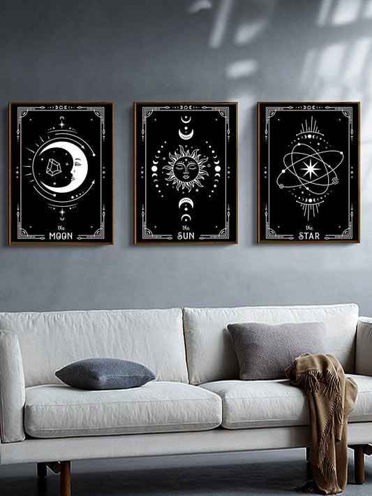 Heavenly Harmony: 3-Piece Sun and Moon Pattern Art Collection