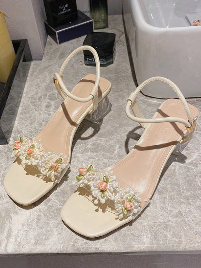 Sparkling Flower Rhinestone Chunky Heel Sandals: Step into Spring with Style