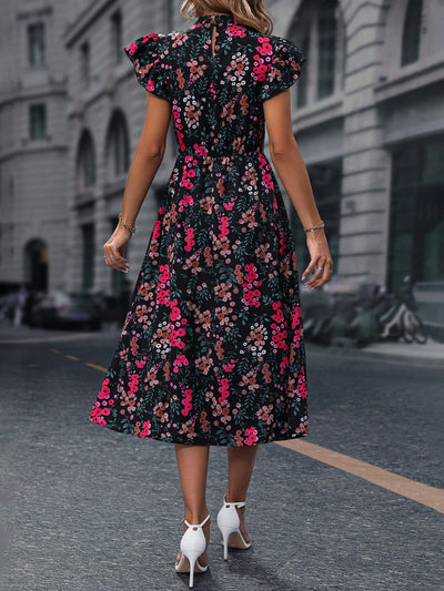 Blooming Beauty: Floral Print Butterfly Sleeve Split Thigh Dress