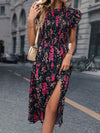 Blooming Beauty: Floral Print Butterfly Sleeve Split Thigh Dress