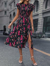 Blooming Beauty: Floral Print Butterfly Sleeve Split Thigh Dress