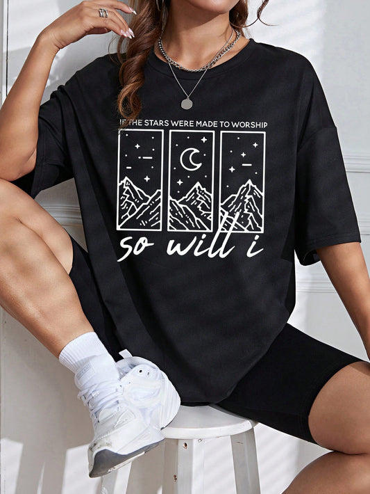 Stay wild and adventurous with our Mountain Slogan Graphic Drop Shoulder Tee. With its bold and stylish design, this tee is perfect for any outdoor enthusiast. Made with high-quality materials, it offers both comfort and durability. Express your love for the great outdoors with this must-have tee.