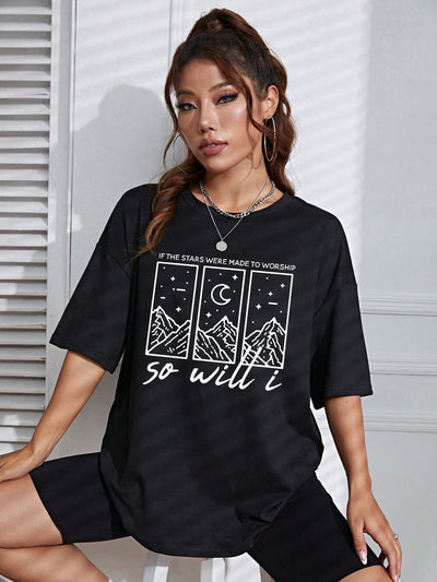 Stay Wild and Adventurous with our Mountain Slogan Graphic Drop Shoulder Tee