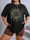 Sun Moon Pattern Perfect: Plus Size Round Neck T-Shirt