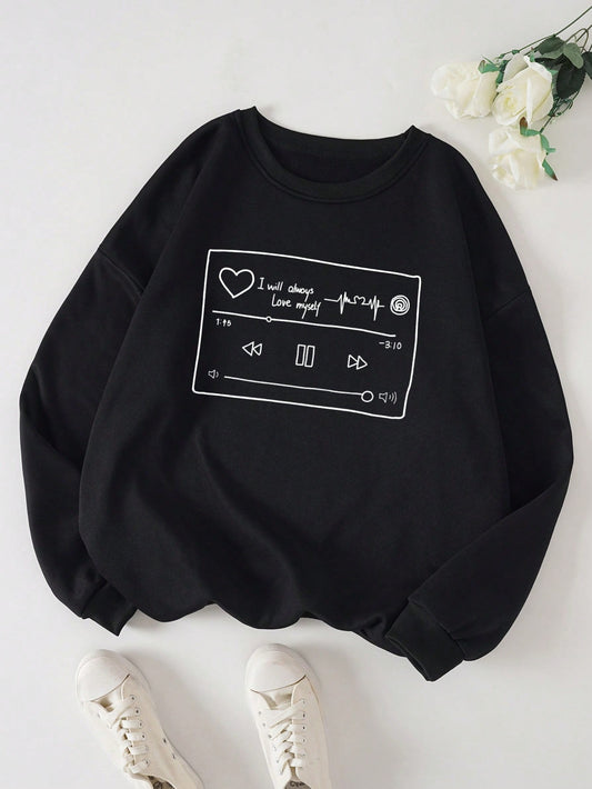 Stay cozy and stylish in our plus size slogan thermal-lined sweatshirt. Made of breathable material, this piece of clothing will keep you at a comfortable temperature no matter what the weather.