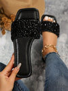 Sparkling Summer: Women's Plus Size Flat Sandals with Rhinestone Embellishment