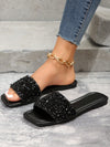 Sparkling Summer: Women's Plus Size Flat Sandals with Rhinestone Embellishment