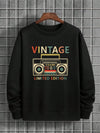 Vingtage Men's Recorder and Letter Graphic Thermal Lined Sweatshirt: Stay Cozy and Stylish!