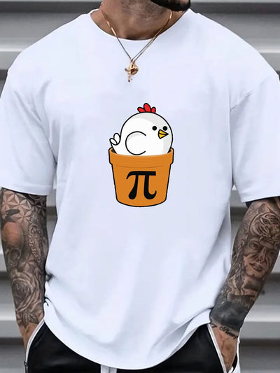 Cartoon Chick Summer Graphic Tee: Stylish Men's Fashion Statement Shirt with Short Sleeves and Plus Size Options